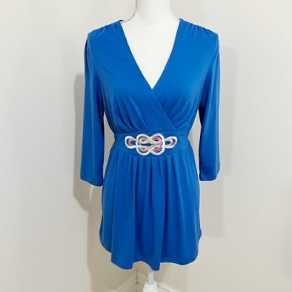 Bob Mackie Wearable Art Blue Embroidered Top w/ Back Tie
